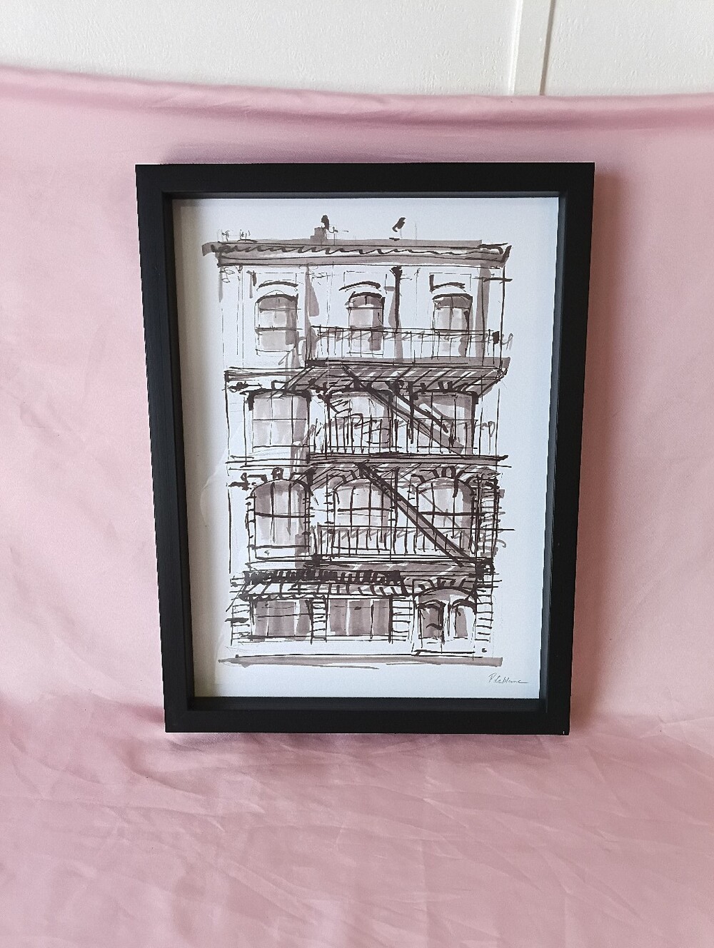 P. Deplome Framed 16" X 12" Wall Hanging of Apartment City Building Print